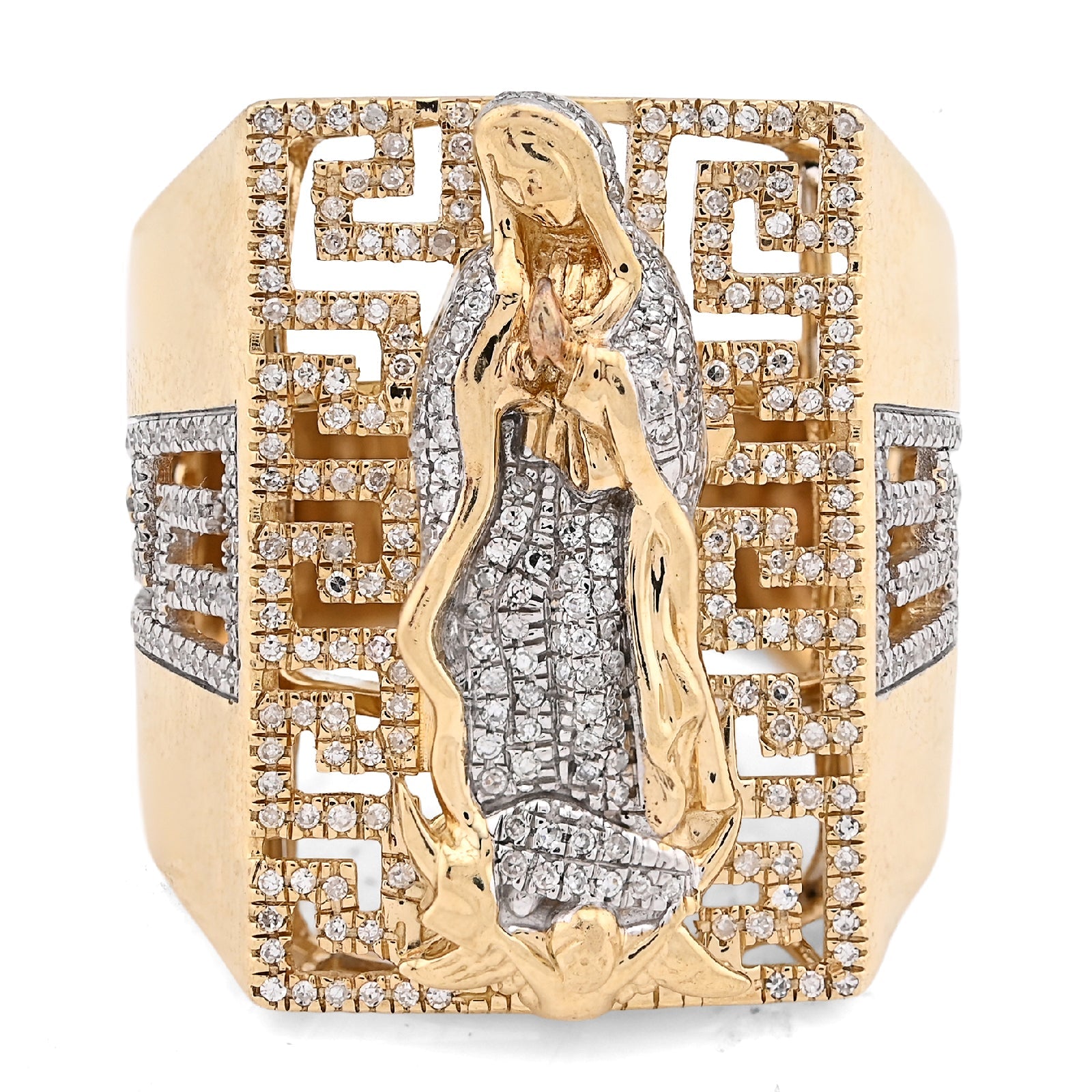10K Yellow Gold 0.75CT Virgin Mary Rectangular Shape Natural Diamond Men Ring - Elite Jewelers - Rings