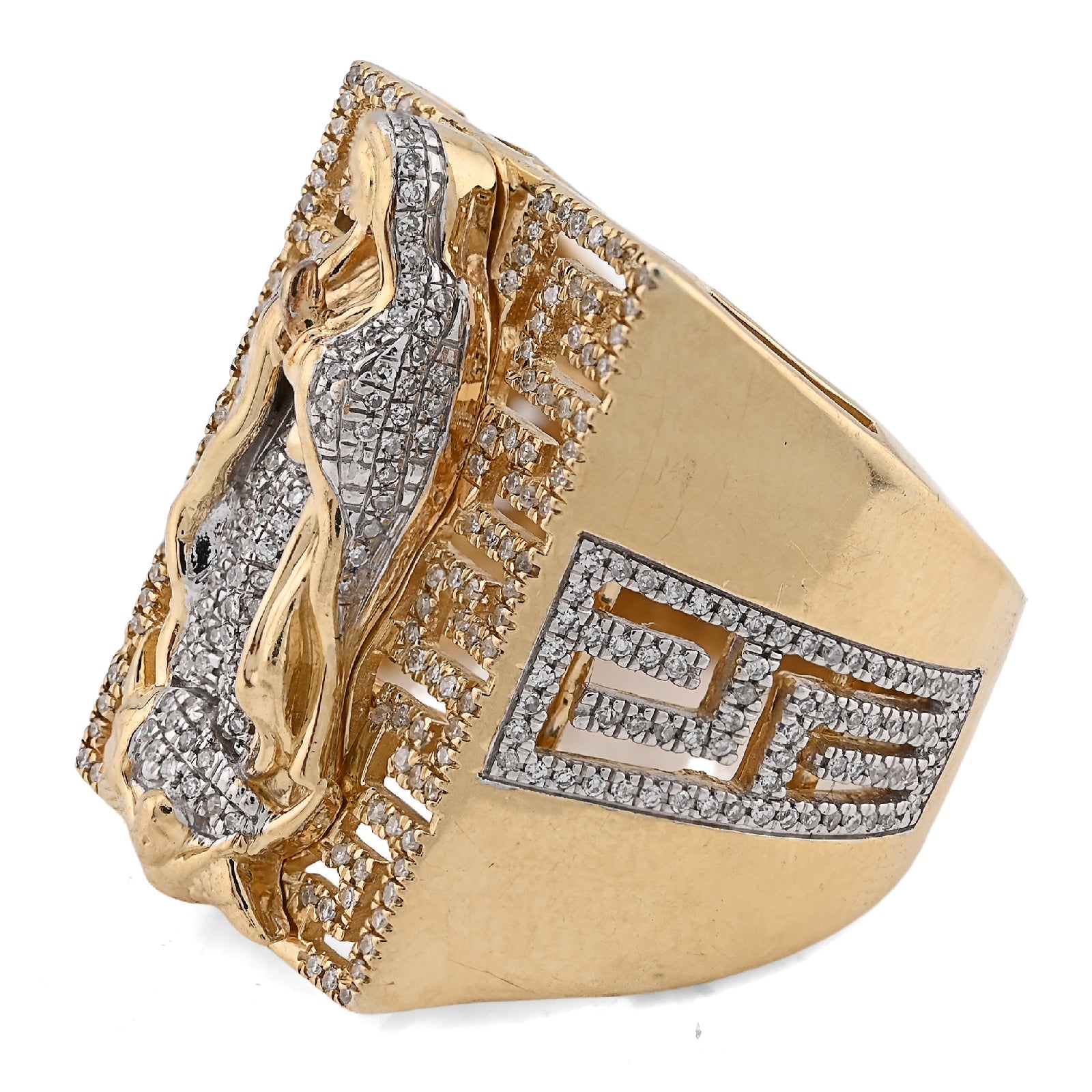 10K Yellow Gold 0.75CT Virgin Mary Rectangular Shape Natural Diamond Men Ring - Elite Jewelers - Rings