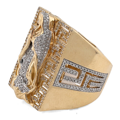 10K Yellow Gold 0.75CT Virgin Mary Rectangular Shape Natural Diamond Men Ring - Elite Jewelers - Rings