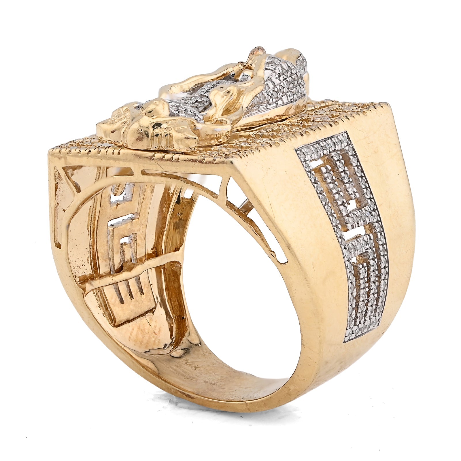 10K Yellow Gold 0.75CT Virgin Mary Rectangular Shape Natural Diamond Men Ring - Elite Jewelers - Rings