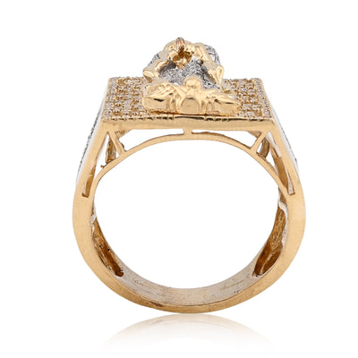 10K Yellow Gold 0.75CT Virgin Mary Rectangular Shape Natural Diamond Men Ring - Elite Jewelers - Rings