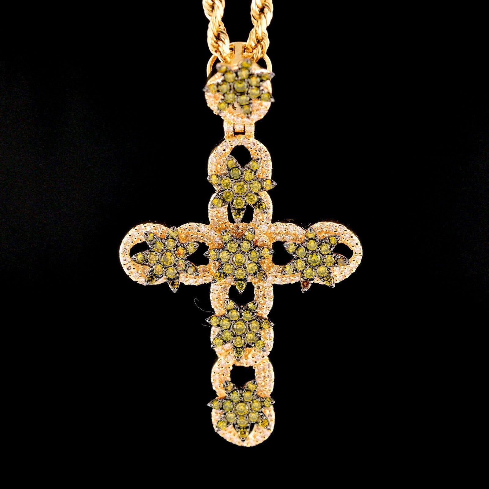 10k Yellow Gold 0.75CTW Natural Diamond Cross w/ Flower on Top Pendant 5g Charm - Elite Jewelers - Charms & Pendants