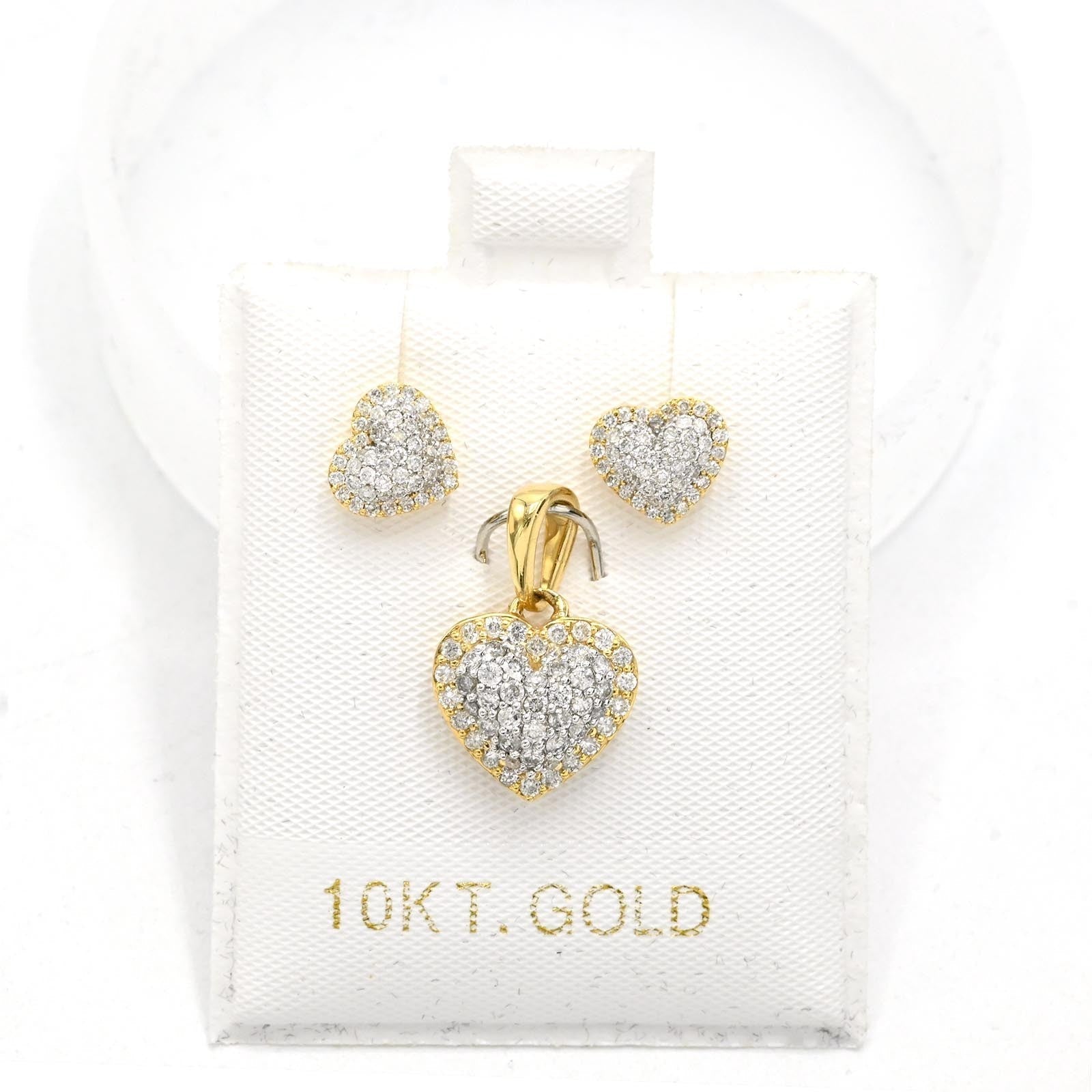 10k Yellow Gold 0.75CTW Natural Diamond Heart Earring and Charm Set For Womens - Elite Jewelers - 