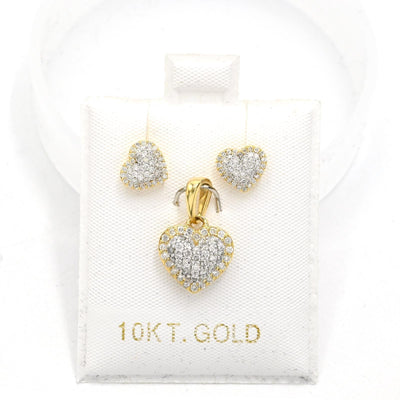 10k Yellow Gold 0.75CTW Natural Diamond Heart Earring and Charm Set For Womens - Elite Jewelers - 