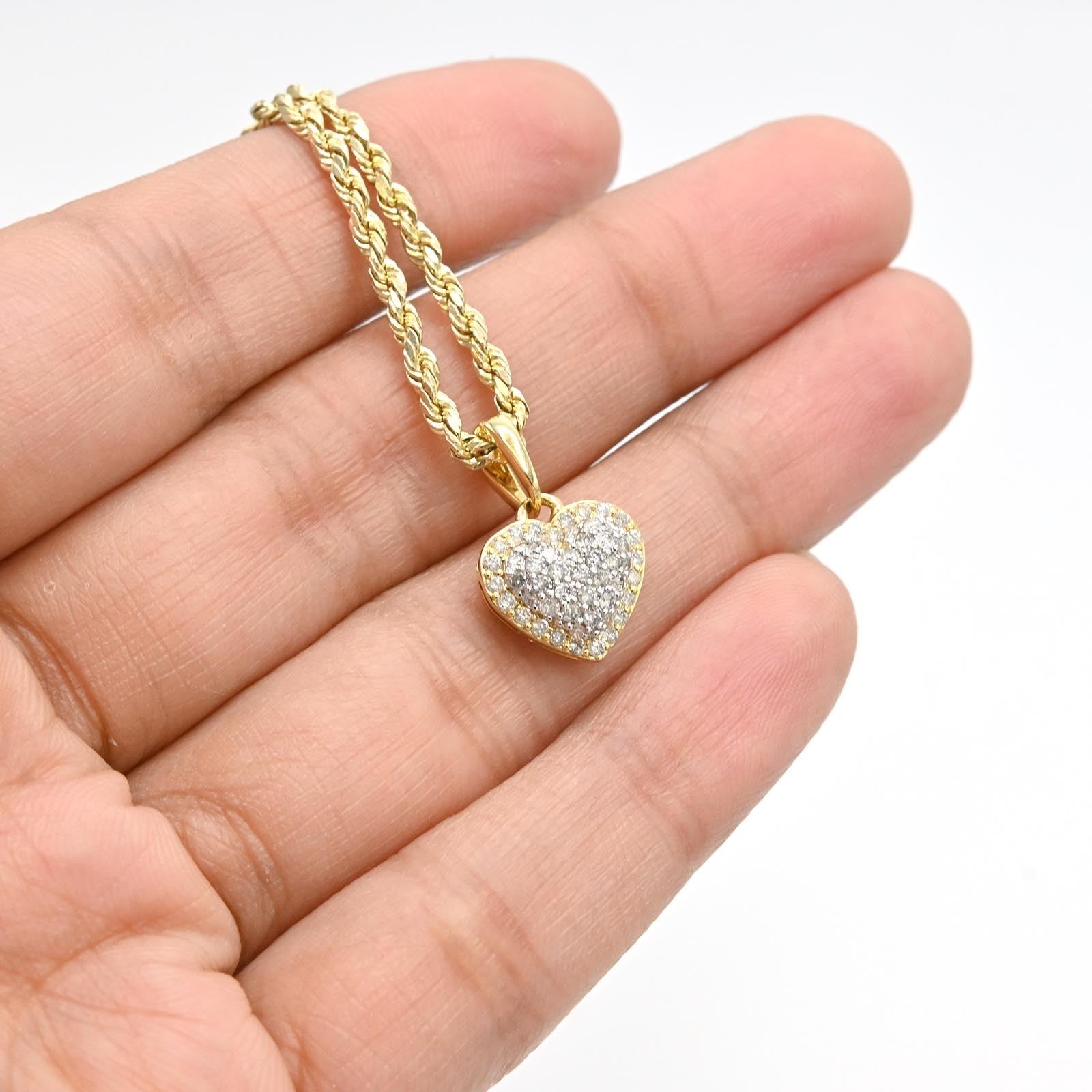 10k Yellow Gold 0.75CTW Natural Diamond Heart Earring and Charm Set For Womens - Elite Jewelers - 