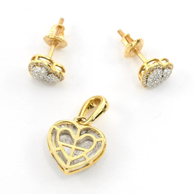 10k Yellow Gold 0.75CTW Natural Diamond Heart Earring and Charm Set For Womens - Elite Jewelers - 