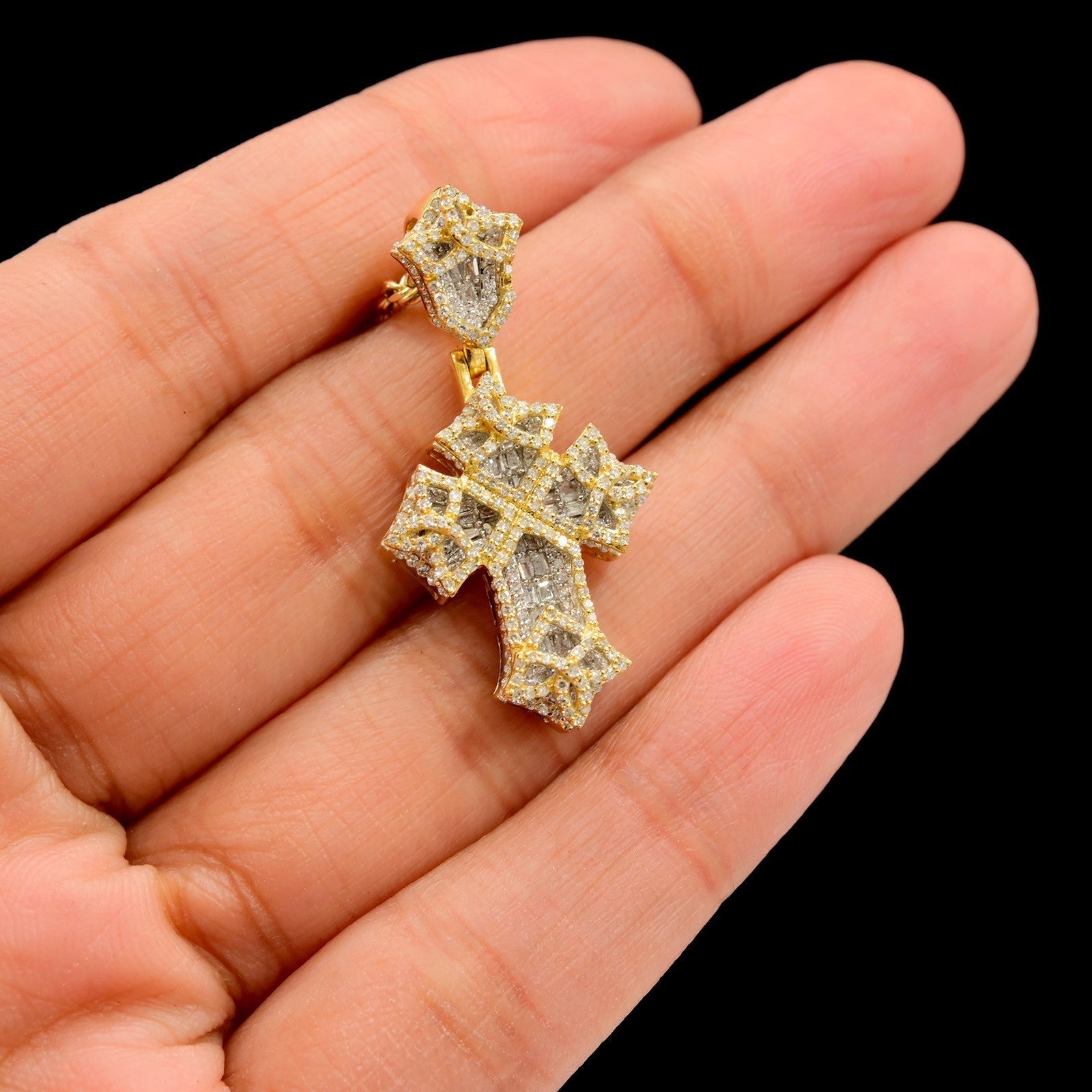 10k Yellow Gold 0.75CTW Natural Round Diamond Cross Pendant Religious 4.7g Charm - Elite Jewelers - Charms & Pendants
