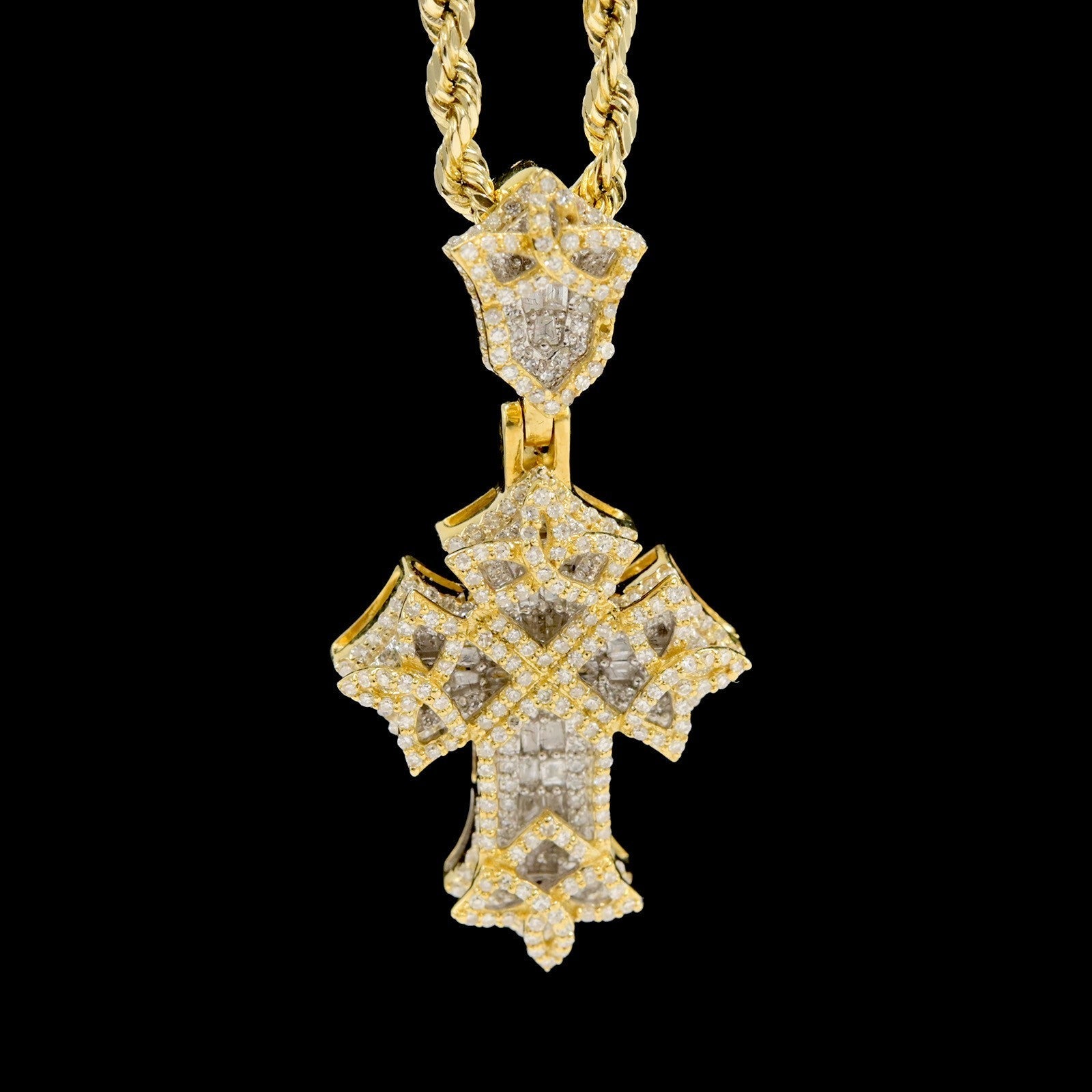 10k Yellow Gold 0.75CTW Natural Round Diamond Cross Pendant Religious 4.7g Charm - Elite Jewelers - Charms & Pendants