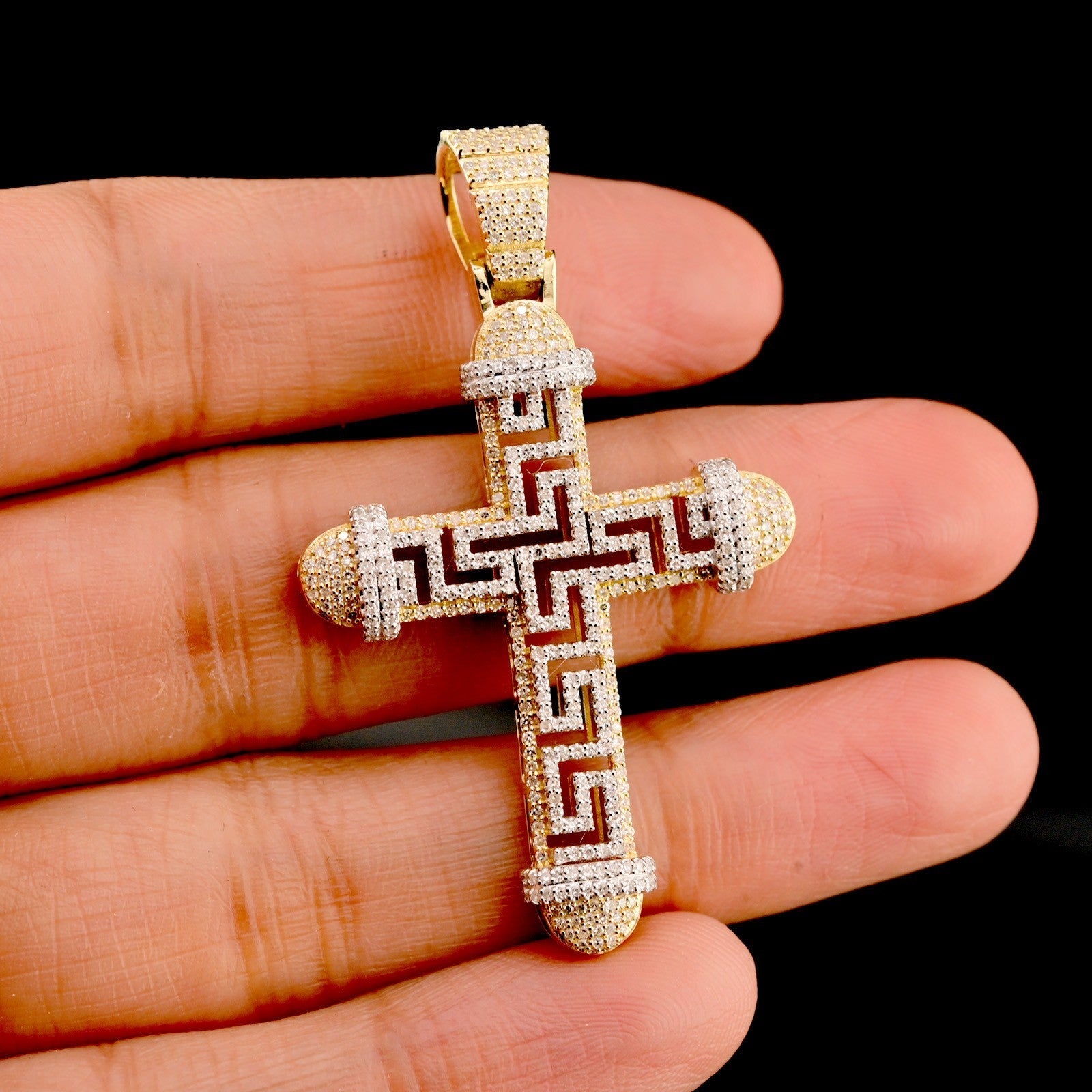 10k Yellow Gold 0.75CTW Natural Round Diamond Cross Pendant Religious 7.1g Charm - Elite Jewelers - Charms & Pendants