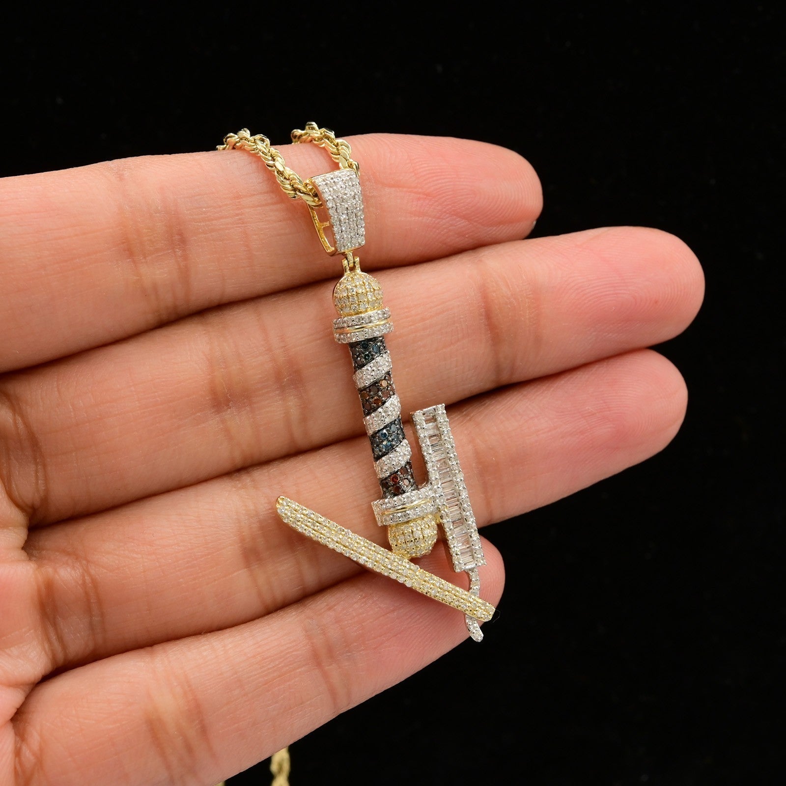 10k Yellow Gold 0.75CTW Natural Round/Baguette Diamond Barber Pendant 4.1g Charm - Elite Jewelers - Charms & Pendants