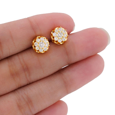 10K Yellow Gold 0.76CT Flower 9 Diamond Natural Men Women Earrings - Elite Jewelers-Earrings