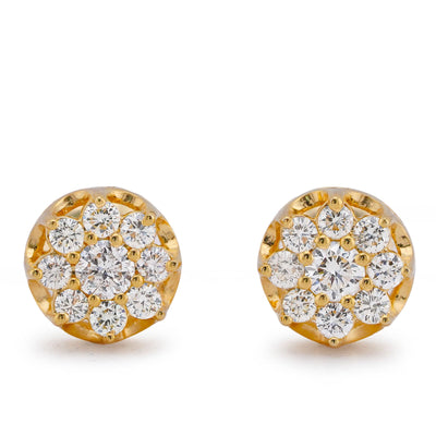 10K Yellow Gold 0.76CT Flower 9 Diamond Natural Men Women Earrings - Elite Jewelers-Earrings