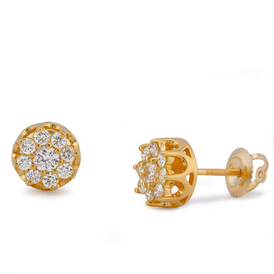 10K Yellow Gold 0.76CT Flower 9 Diamond Natural Men Women Earrings - Elite Jewelers-Earrings