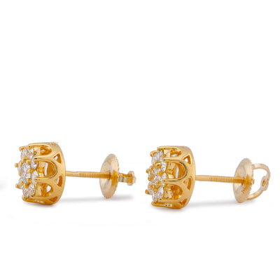 10K Yellow Gold 0.76CT Flower 9 Diamond Natural Men Women Earrings - Elite Jewelers-Earrings