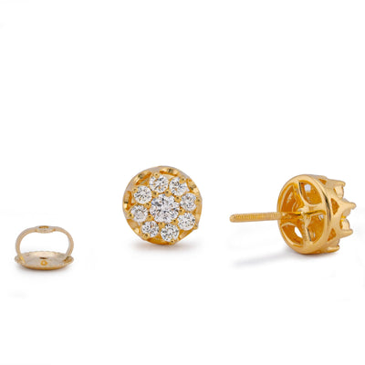 10K Yellow Gold 0.76CT Flower 9 Diamond Natural Men Women Earrings - Elite Jewelers-Earrings