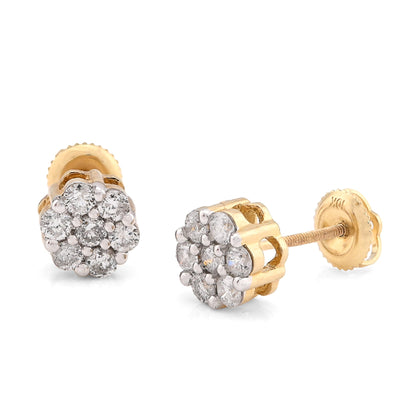 10K Yellow Gold 0.77CT Natural Diamond Flower Stud Men Women Earrings - Elite Jewelers - Earrings