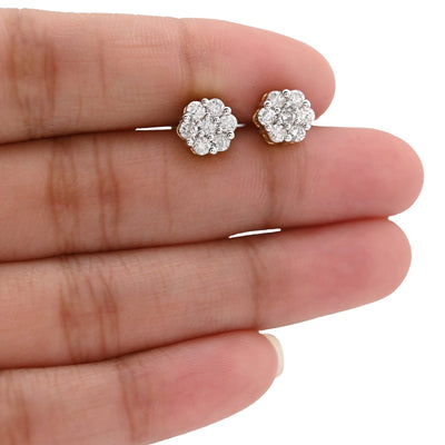 10K Yellow Gold 0.77CT Natural Diamond Flower Stud Men Women Earrings - Elite Jewelers - Earrings