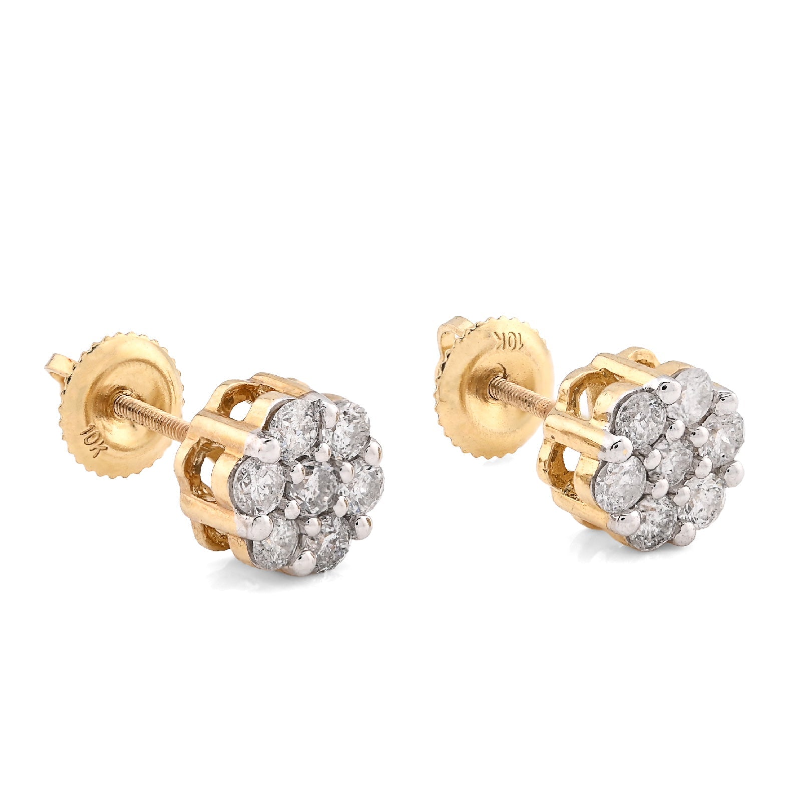 10K Yellow Gold 0.77CT Natural Diamond Flower Stud Men Women Earrings - Elite Jewelers - Earrings