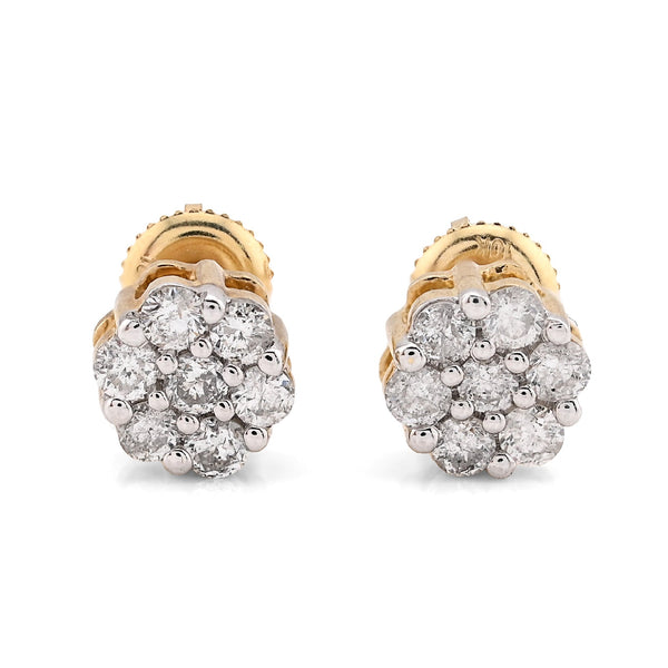 10K Yellow Gold 0.77CT Natural Diamond Flower Stud Men Women Earrings - Elite Jewelers - Earrings