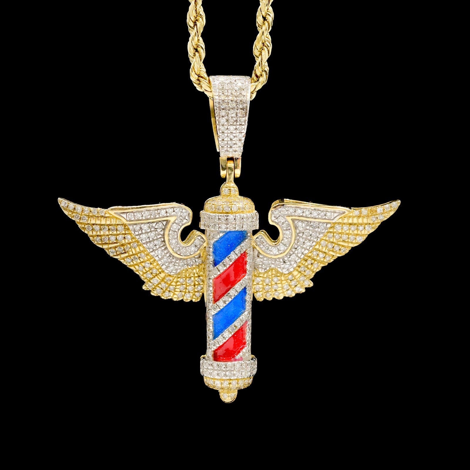 10k Yellow Gold 0.7CTW Natural Round Diamond Barber w/ Wings Pendant 5.8g Charm - Elite Jewelers - Charms & Pendants