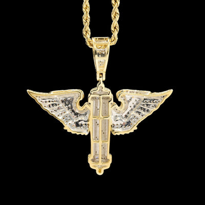 10k Yellow Gold 0.7CTW Natural Round Diamond Barber w/ Wings Pendant 5.8g Charm - Elite Jewelers - Charms & Pendants