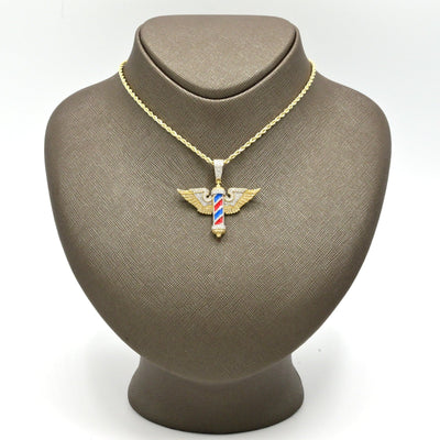 10k Yellow Gold 0.7CTW Natural Round Diamond Barber w/ Wings Pendant 5.8g Charm - Elite Jewelers - Charms & Pendants