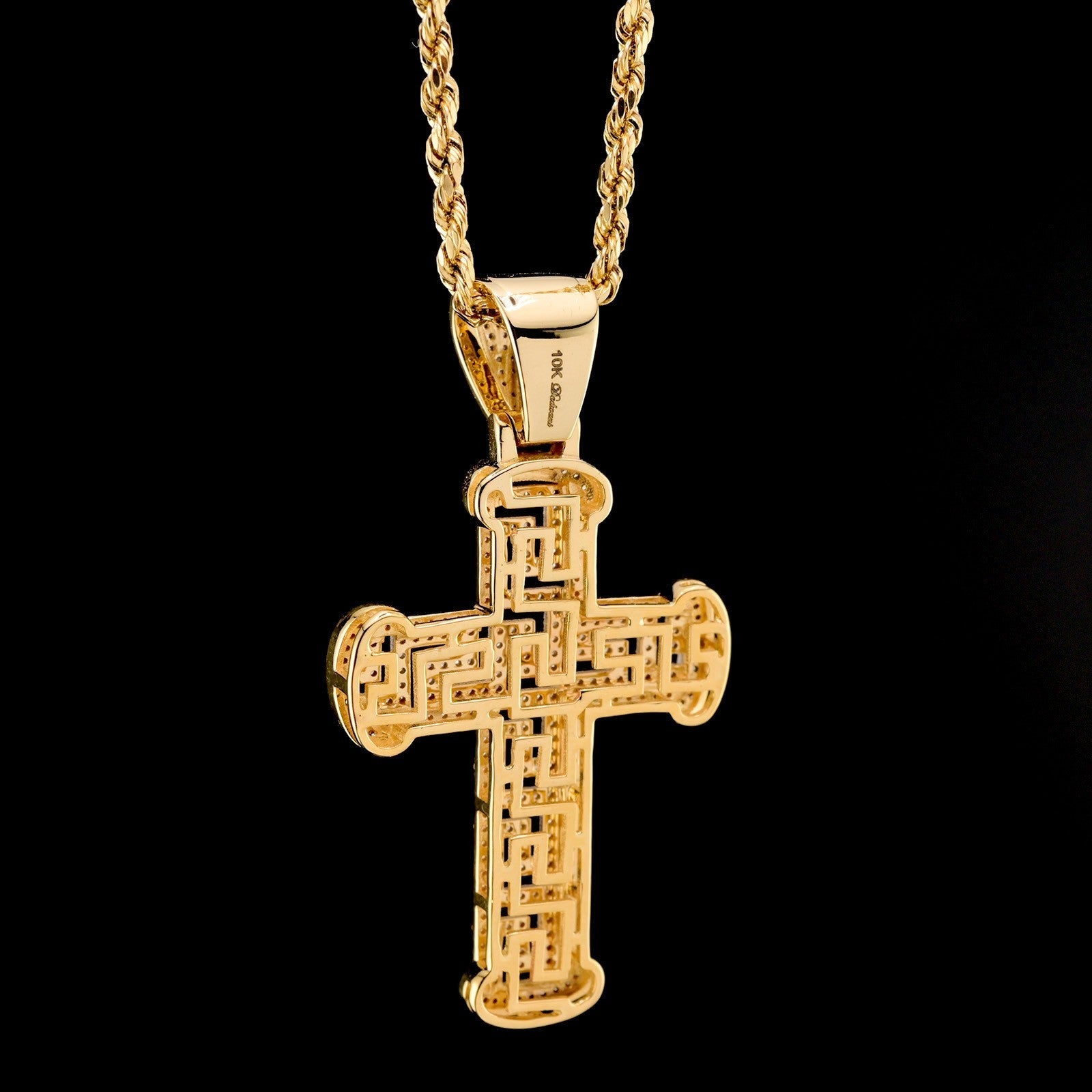 10k Yellow Gold 0.7CTW Natural Round Diamond Cross Religious Pendant 6.3g Charm - Elite Jewelers - Charms & Pendants