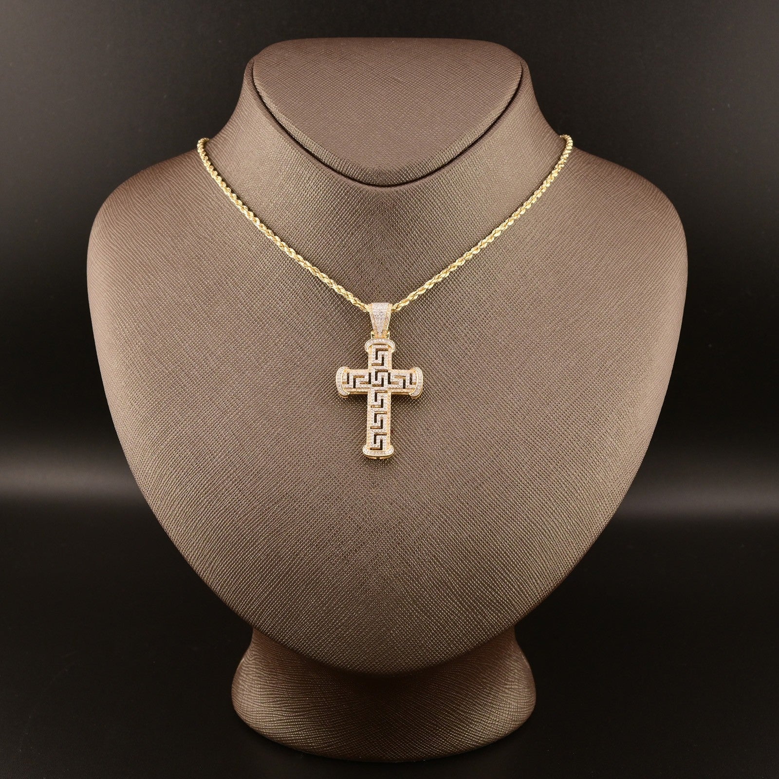 10k Yellow Gold 0.7CTW Natural Round Diamond Cross Religious Pendant 6.3g Charm - Elite Jewelers - Charms & Pendants