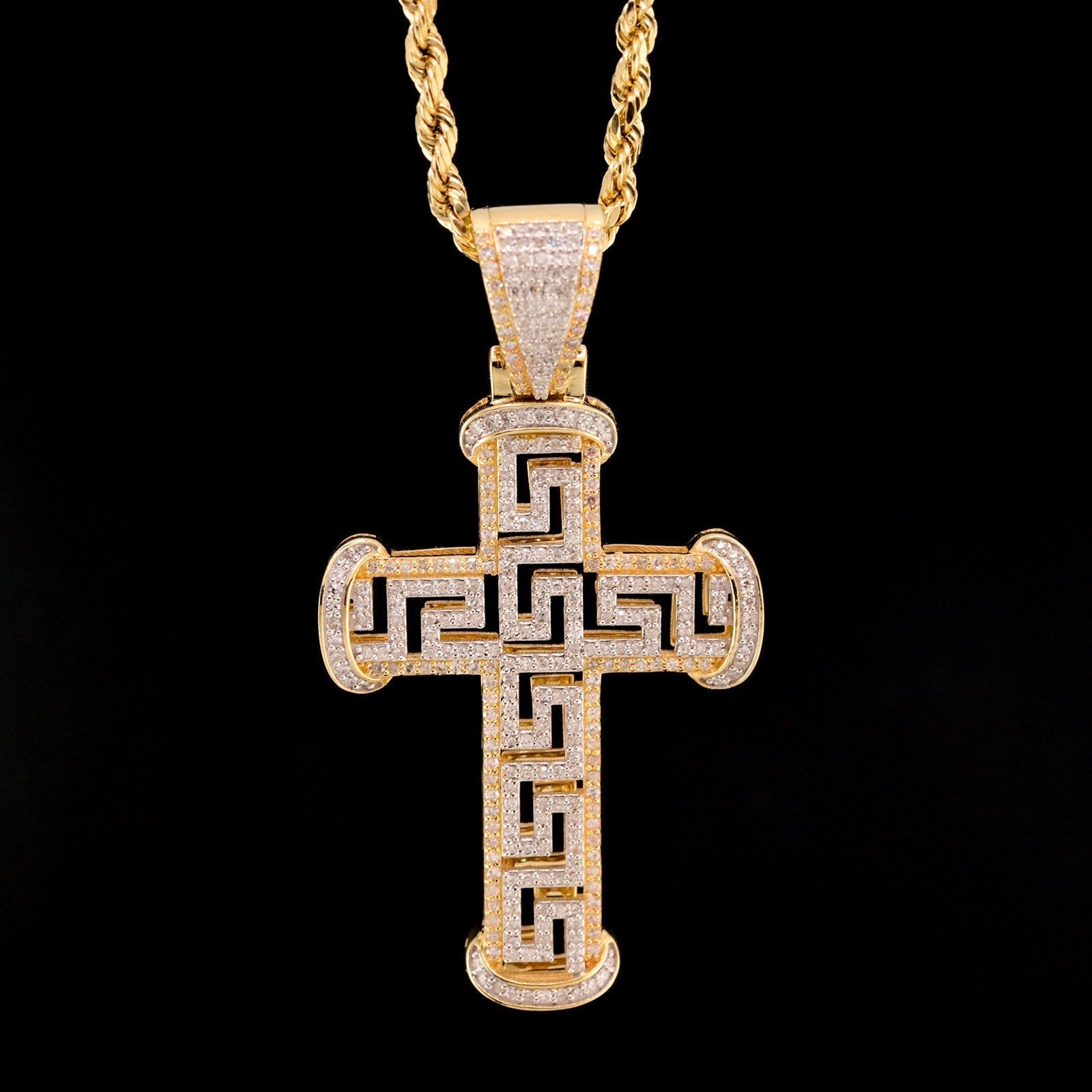 10k Yellow Gold 0.7CTW Natural Round Diamond Cross Religious Pendant 6.3g Charm - Elite Jewelers - Charms & Pendants