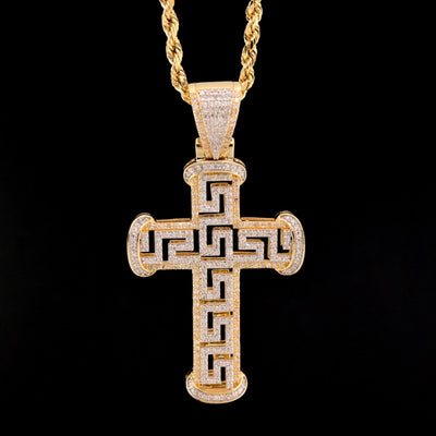 10k Yellow Gold 0.7CTW Natural Round Diamond Cross Religious Pendant 6.3g Charm - Elite Jewelers - Charms & Pendants