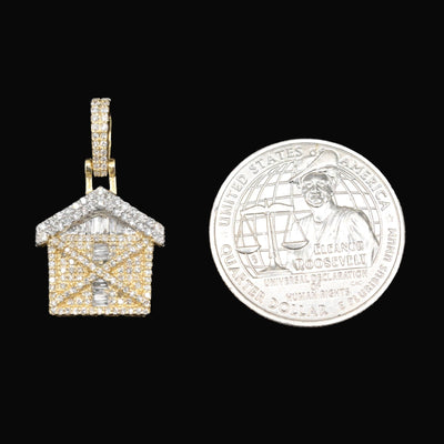 10k Yellow Gold 0.7CTW Round & Baguette Diamond Trap House Pendant 2.5g Charm - Elite Jewelers - Charms & Pendants