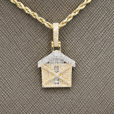 10k Yellow Gold 0.7CTW Round & Baguette Diamond Trap House Pendant 2.5g Charm - Elite Jewelers - Charms & Pendants