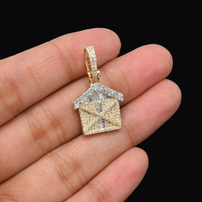 10k Yellow Gold 0.7CTW Round & Baguette Diamond Trap House Pendant 2.5g Charm - Elite Jewelers - Charms & Pendants