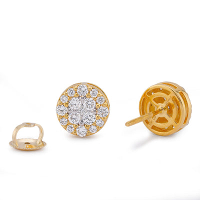 10K Yellow Gold 0.85CT Flower Cluster Round Lab Diamond Men Women Earring - Elite Jewelers-Earrings
