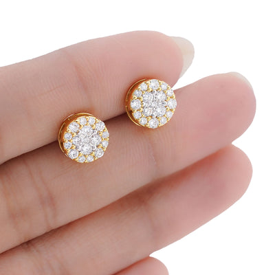10K Yellow Gold 0.85CT Flower Cluster Round Lab Diamond Men Women Earring - Elite Jewelers-Earrings