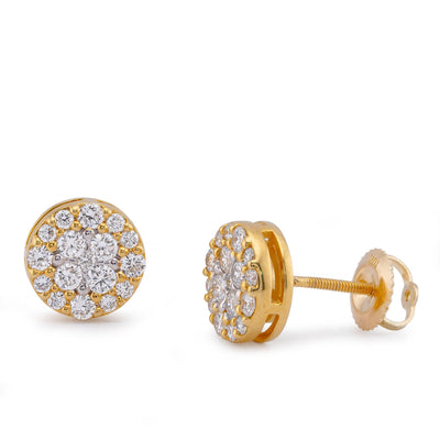 10K Yellow Gold 0.85CT Flower Cluster Round Lab Diamond Men Women Earring - Elite Jewelers-Earrings