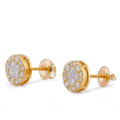 10K Yellow Gold 0.85CT Flower Cluster Round Lab Diamond Men Women Earring - Elite Jewelers-Earrings