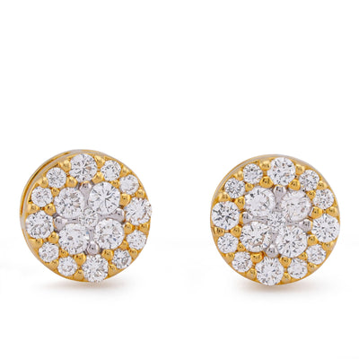 10K Yellow Gold 0.85CT Flower Cluster Round Lab Diamond Men Women Earring - Elite Jewelers-Earrings
