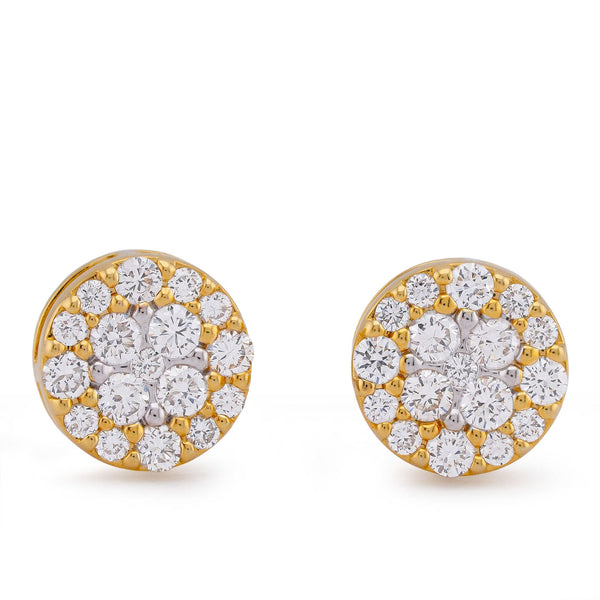 10K Yellow Gold 0.85CT Flower Cluster Round Lab Diamond Men Women Earring - Elite Jewelers-Earrings