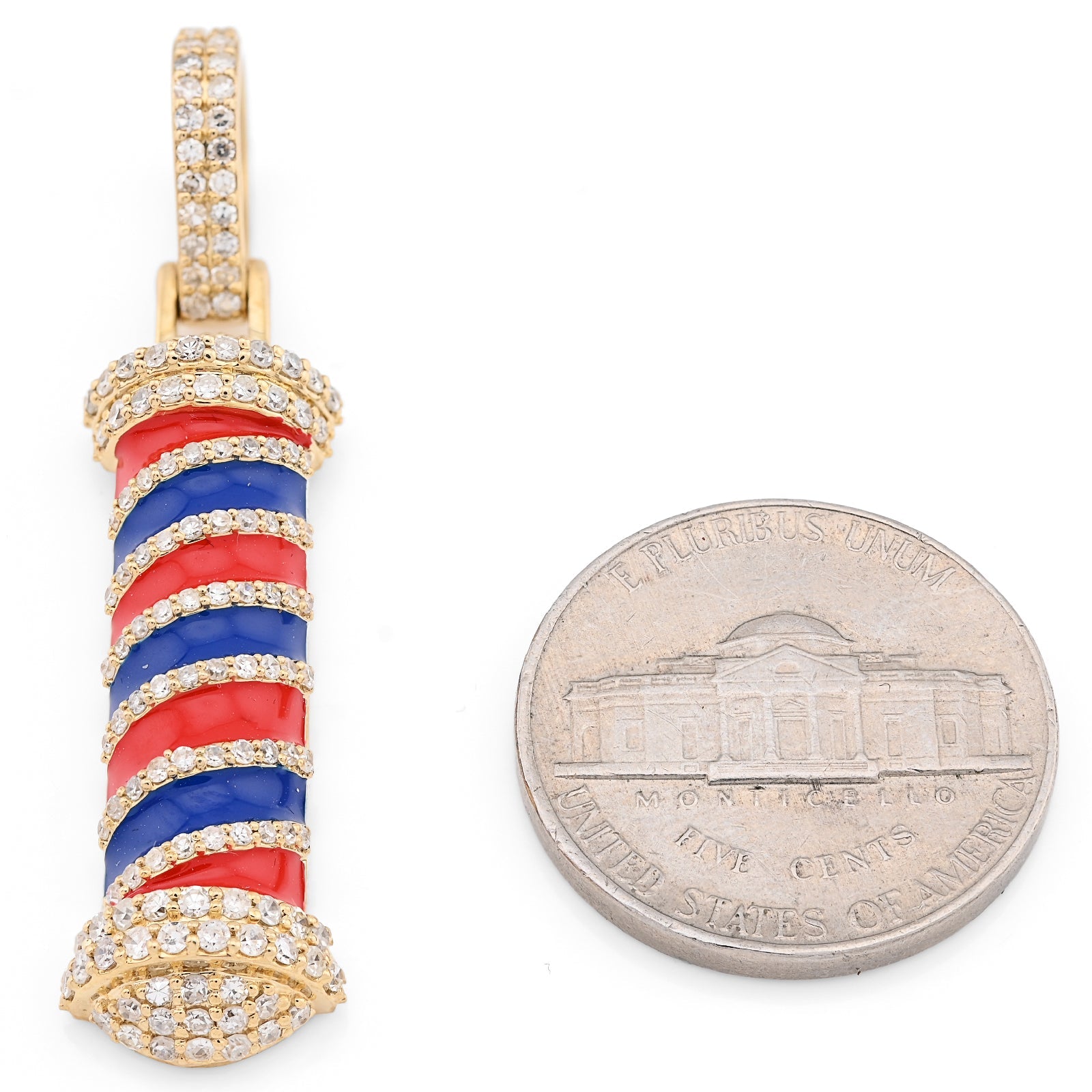 10K Yellow Gold 0.85CT Natural Diamond Barber Roll Pendnat 4.4g Charm - Elite Jewelers - Charms & Pendants