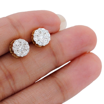 10K Yellow Gold 0.87CT Flower Design Halo Cluster Lab Diamond Men Women Earrings - Elite Jewelers-Earrings