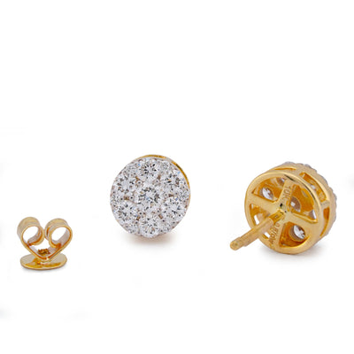 10K Yellow Gold 0.87CT Flower Design Halo Cluster Lab Diamond Men Women Earrings - Elite Jewelers-Earrings