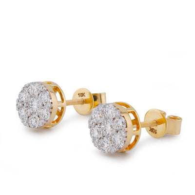 10K Yellow Gold 0.87CT Flower Design Halo Cluster Lab Diamond Men Women Earrings - Elite Jewelers-Earrings