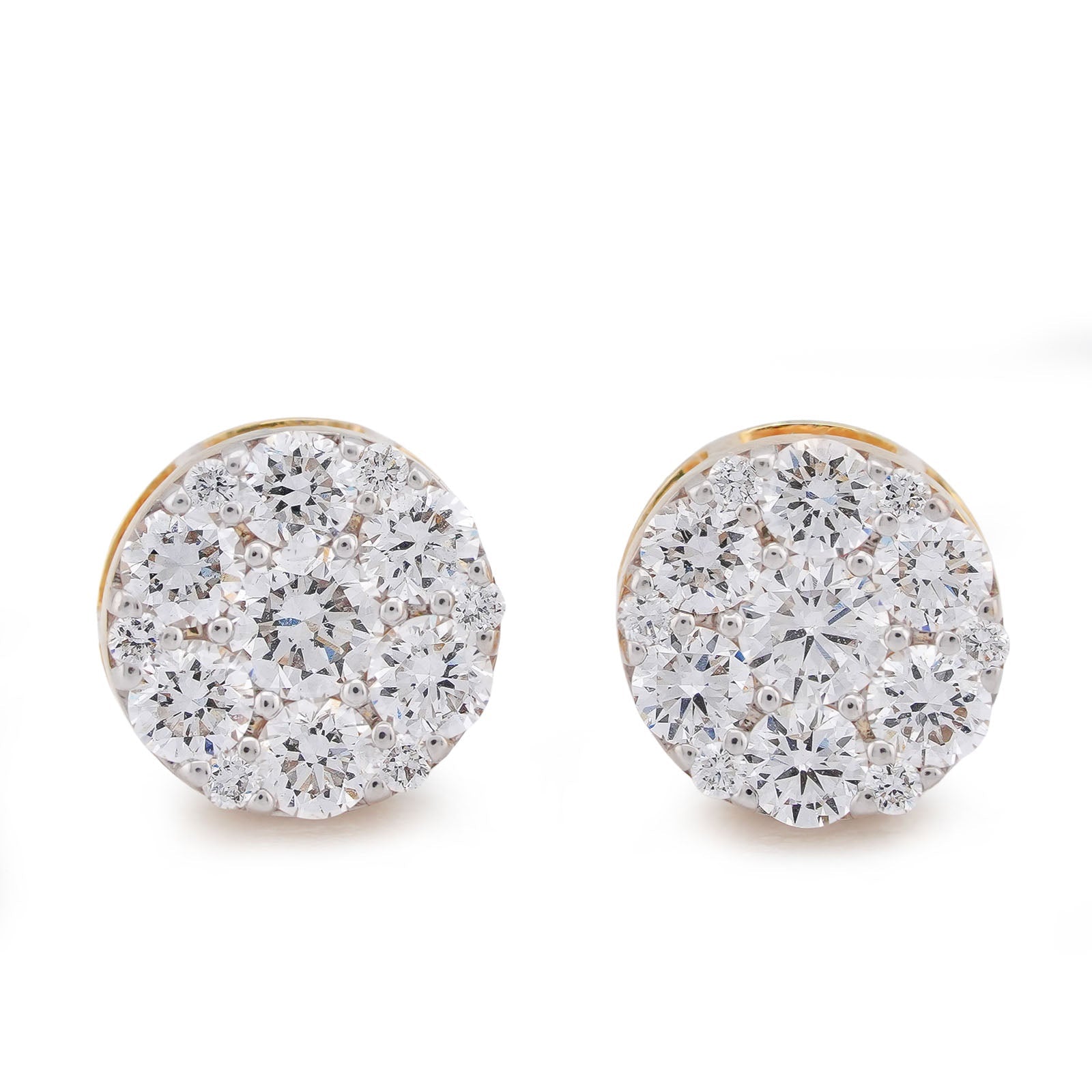 10K Yellow Gold 0.87CT Flower Design Halo Cluster Lab Diamond Men Women Earrings - Elite Jewelers-Earrings
