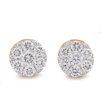 10K Yellow Gold 0.87CT Flower Design Halo Cluster Lab Diamond Men Women Earrings - Elite Jewelers-Earrings