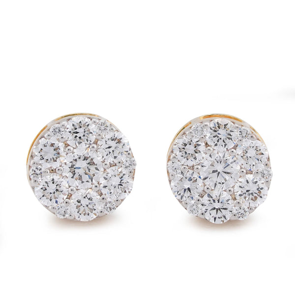 10K Yellow Gold 0.87CT Flower Design Halo Cluster Lab Diamond Men Women Earrings - Elite Jewelers-Earrings