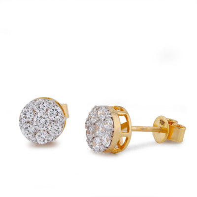 10K Yellow Gold 0.87CT Flower Design Halo Cluster Lab Diamond Men Women Earrings - Elite Jewelers-Earrings