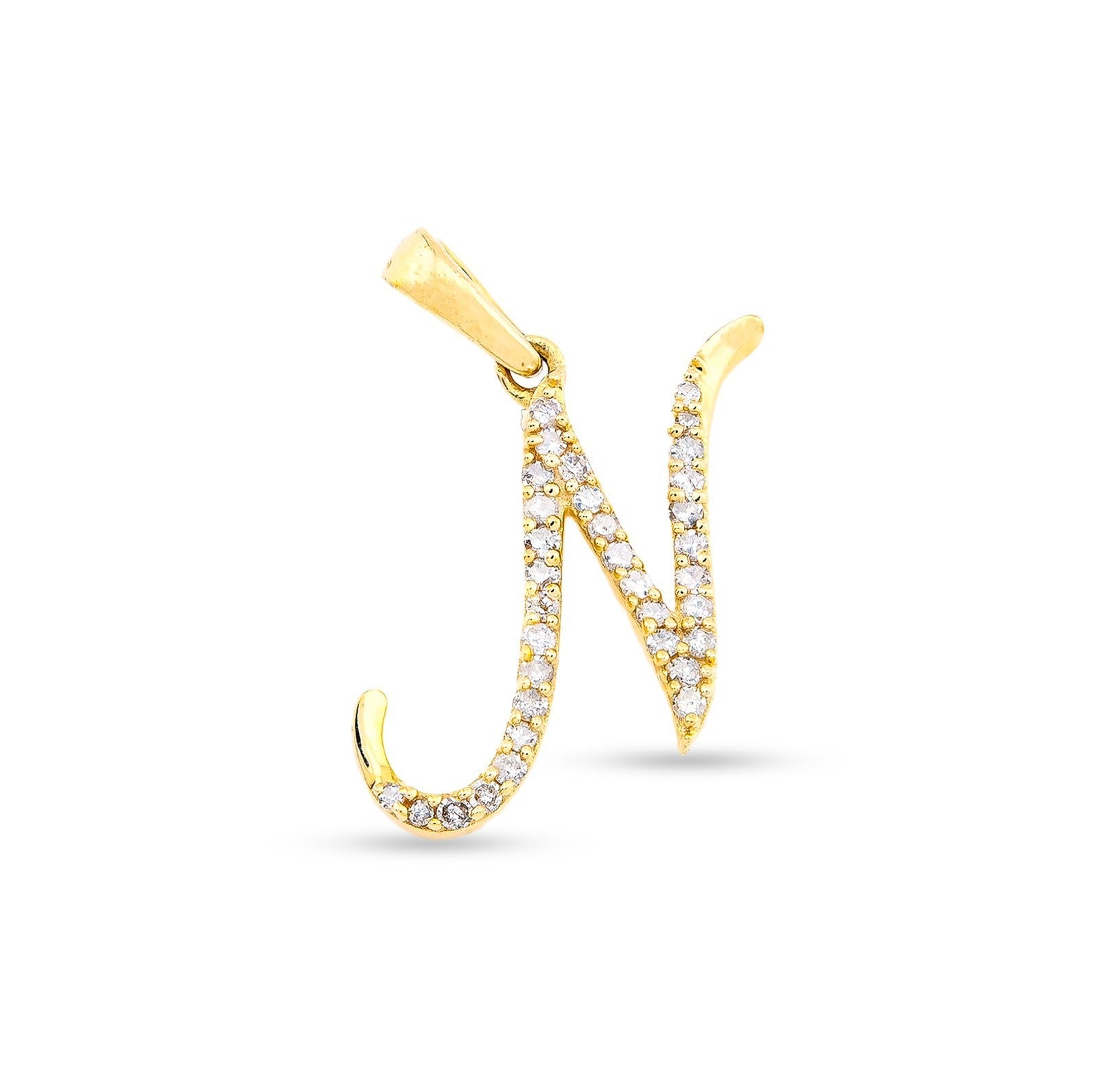 10k Yellow Gold 0.8g 0.14CTW Natural Diamond Initial "N" Letter Pendant Charm - Elite Jewelers - Charms & Pendants