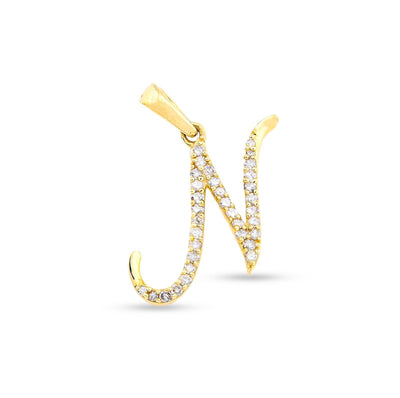 10k Yellow Gold 0.8g 0.14CTW Natural Diamond Initial "N" Letter Pendant Charm - Elite Jewelers - Charms & Pendants