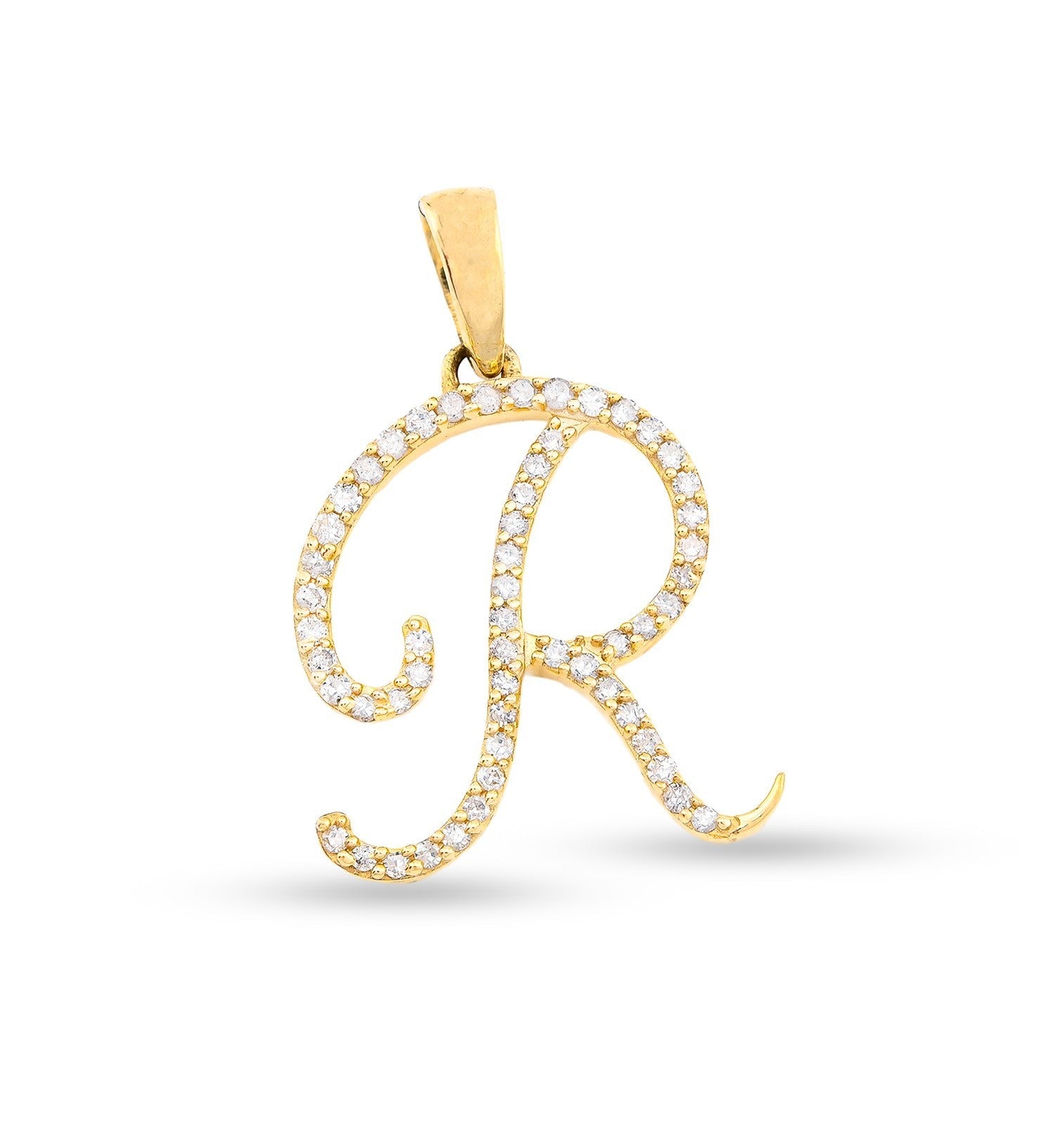 10k Yellow Gold 0.8g 0.16CTW Natural Diamond Initial "R" Alphabet Pendant Charm - Elite Jewelers - Charms & Pendants